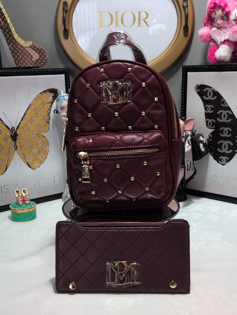Badgley Mischka Quilted Vegan leather Mini Backpack & Wallet Bundle 💥